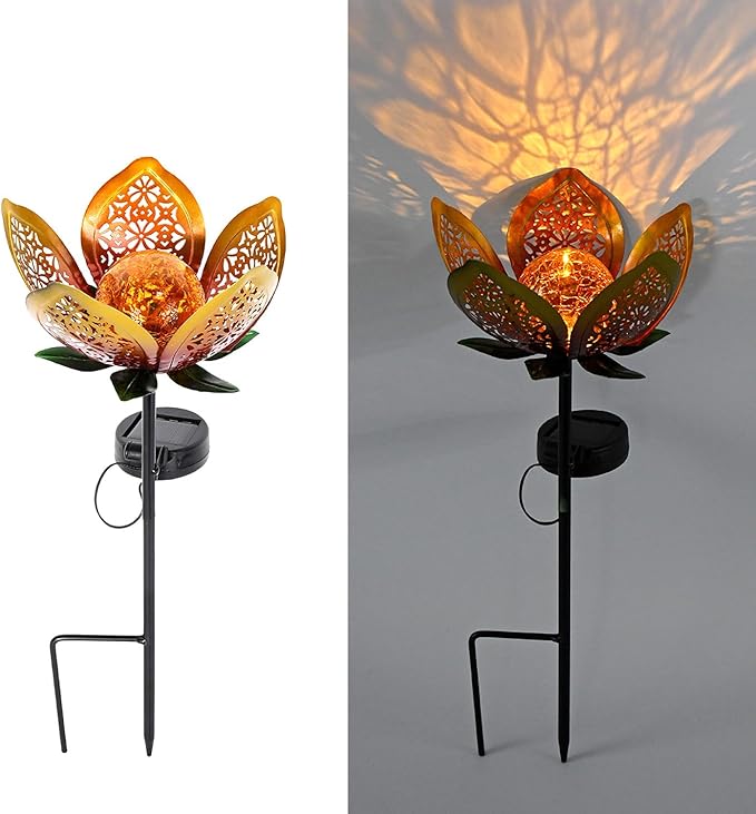 Solar Lights Outdoor Garden Decor, LED Lotus Flower Lamp, Metal Tulip Solar by YMTengFei