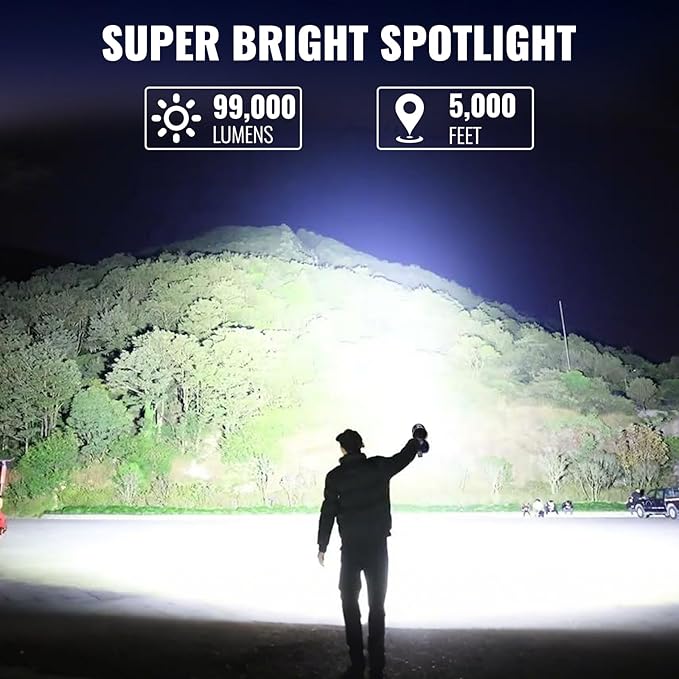 Rechargeable Spotlight, 000 LM Super Bright Handheld Spot Light LED Flashlight - Image 2