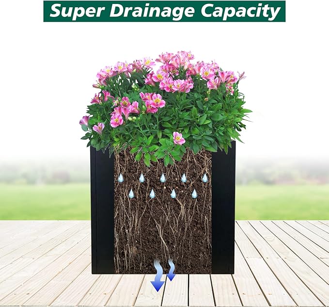 Galvanized Steel Planter Box Black Metal Planter 20Inch Large Square Indoor - Image 6