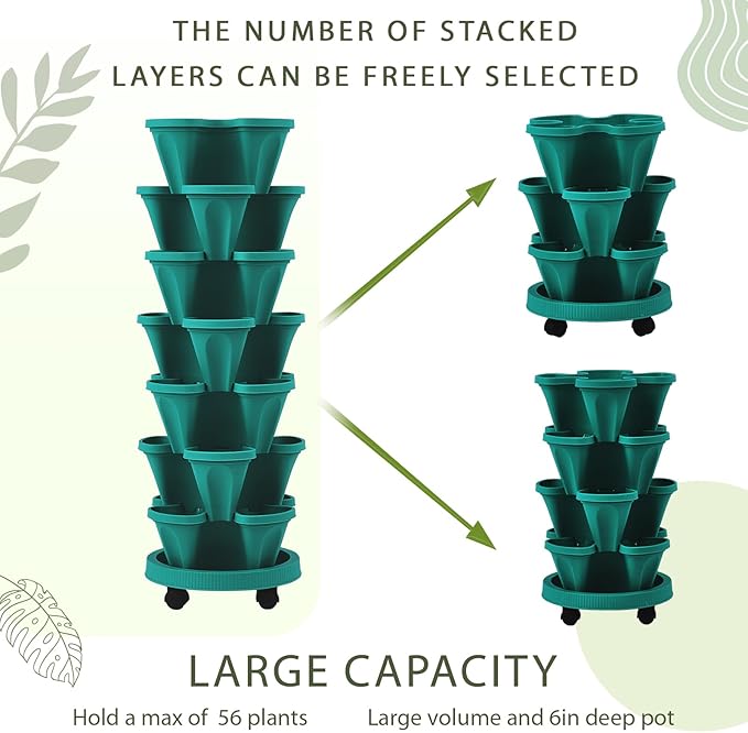 Umigy 2 Set of 7 Tier Vertical Planter Stackable Tower Planters Strawberry Herb - Image 6