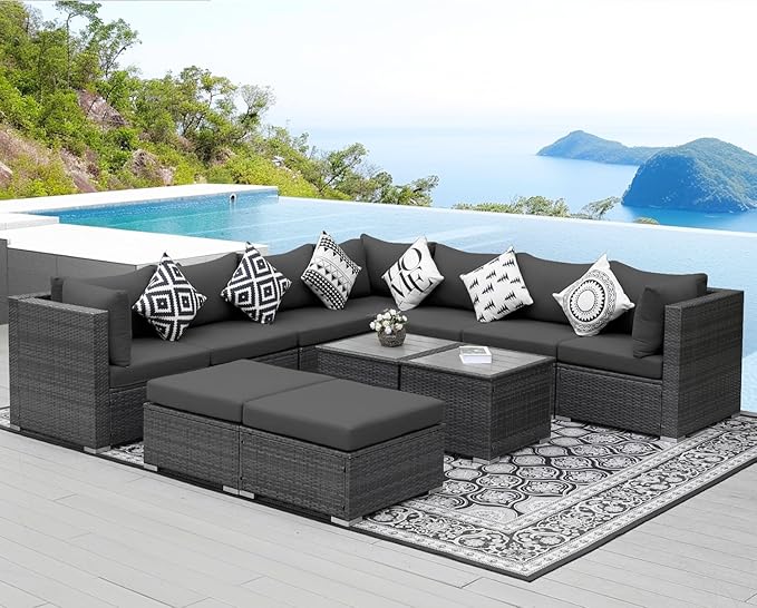 NICESOUL 11 Piece Modern Outdoor Furniture Sofa Set, Extra Large Size Wicker - Image 2