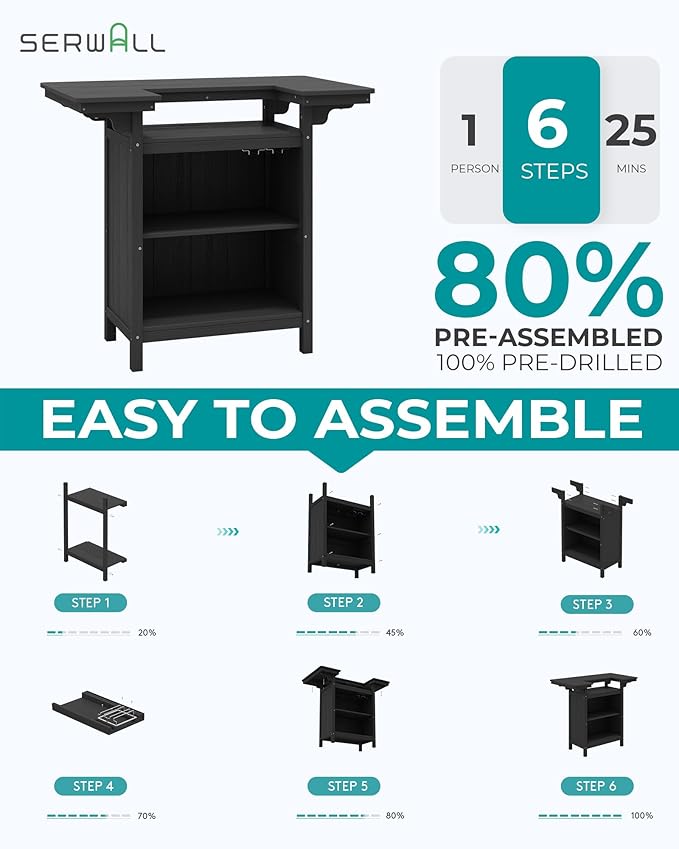 SERWALL Outdoor Bar Table, Patio Bar Cabinet - Image 7