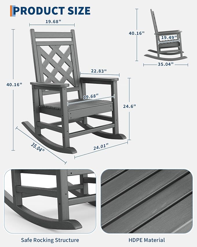 GarveeLife Outdoor Rocking Chair Set of 2, HDPE Weather Resistant Patio Rocking - Image 2