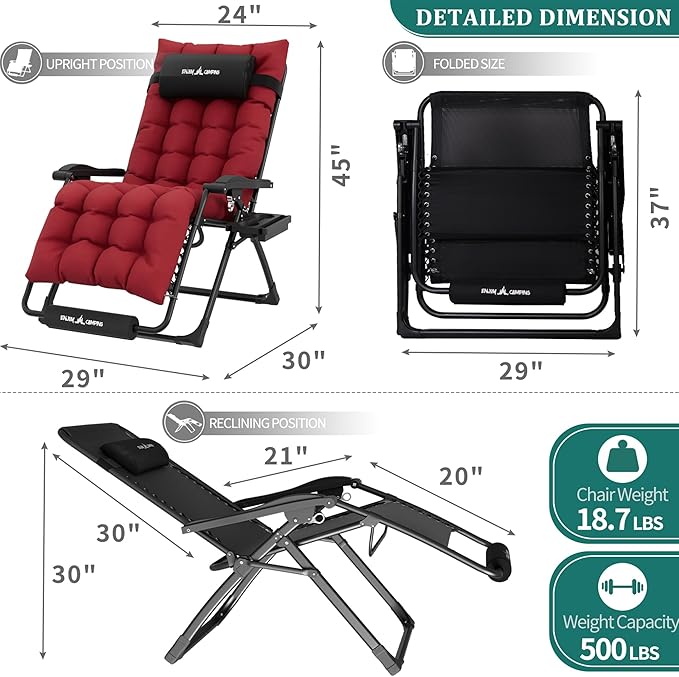 UDPATIO Oversized Zero Gravity Chair 29In XL Patio Reclining Chair - Image 3