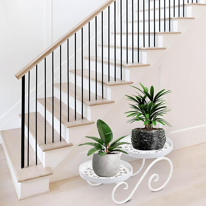 2 Tier White Plant Stand, Metal Flower Stand Indoor Outdoor, Anti-Rust Iron - Image 5