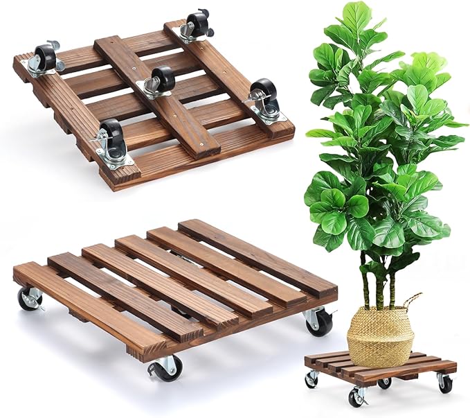 2 Pack Plant Stand with Wheels, Flower Pot by PRAQECZ