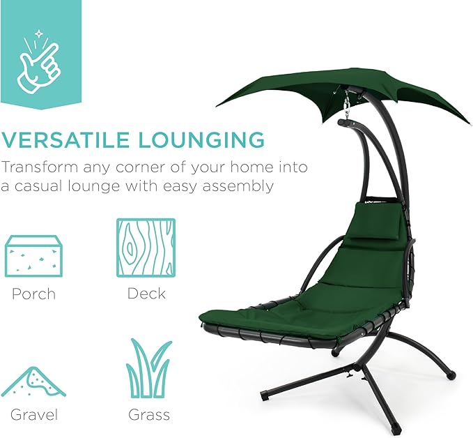 Best Choice Products Outdoor Hanging Curved Steel Chaise Lounge Chair Swing - Image 6
