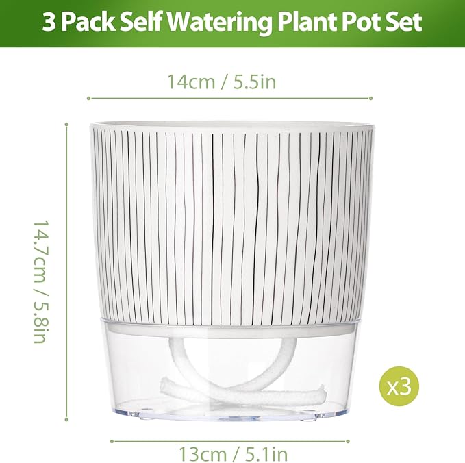 3 Pack Self Watering Pots Set, 5.5 Inch Self Watering Pots - Image 2
