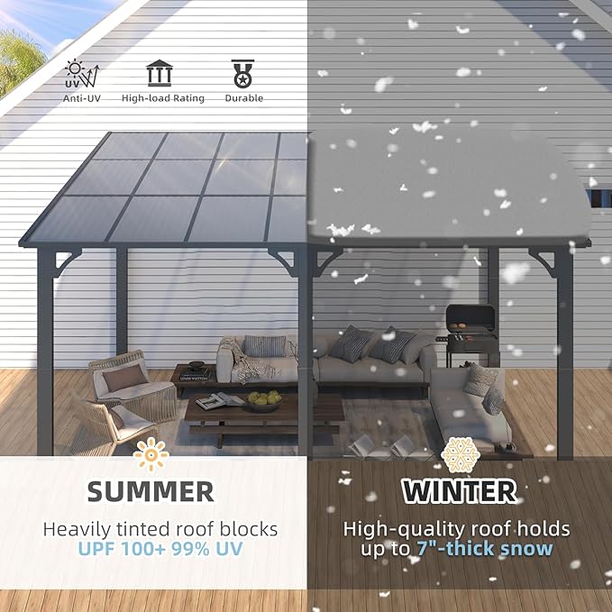 AECOJOY 14' x 12' Gazebo Outdoor Pergola, 12x14 Large Wall-Mounted Hard Top - Image 2