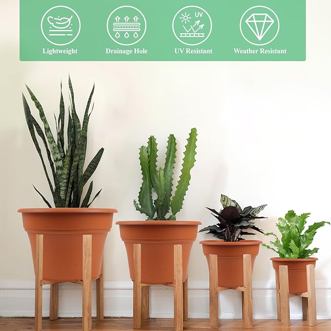8 Inch Plastic-Flower Pot-for-Indoor Plants, 4 Pack Large Outdoor Planter Pot - Image 4