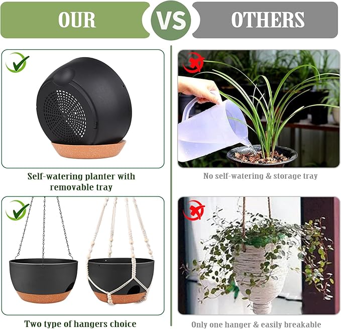 Hanging Planters for Outdoor Indoor Plants, 2 Pack 12 Inch Hanging Basket - Image 4