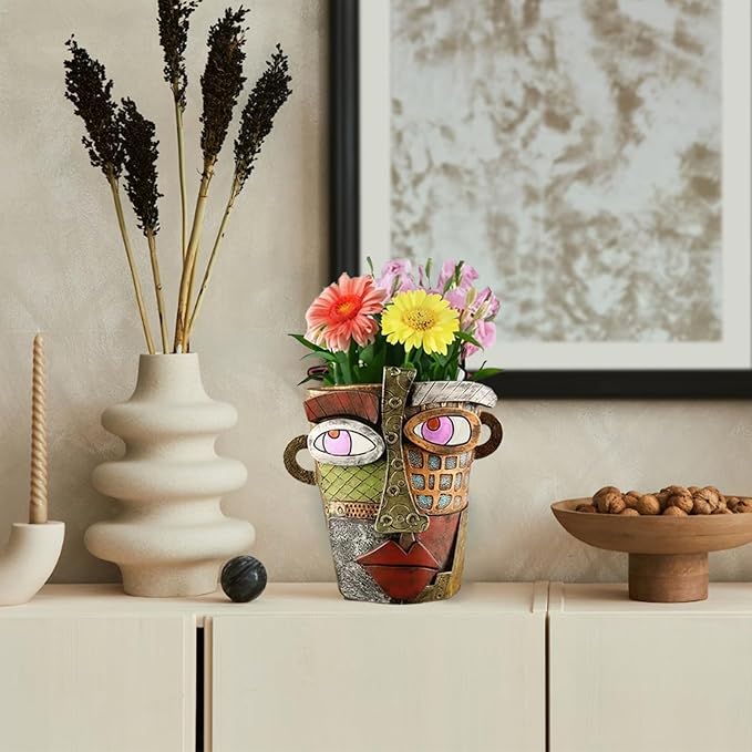 Abstract Face Planters Pots Head, Picasso Brutalist Face Flower Pot Ornaments - Image 3