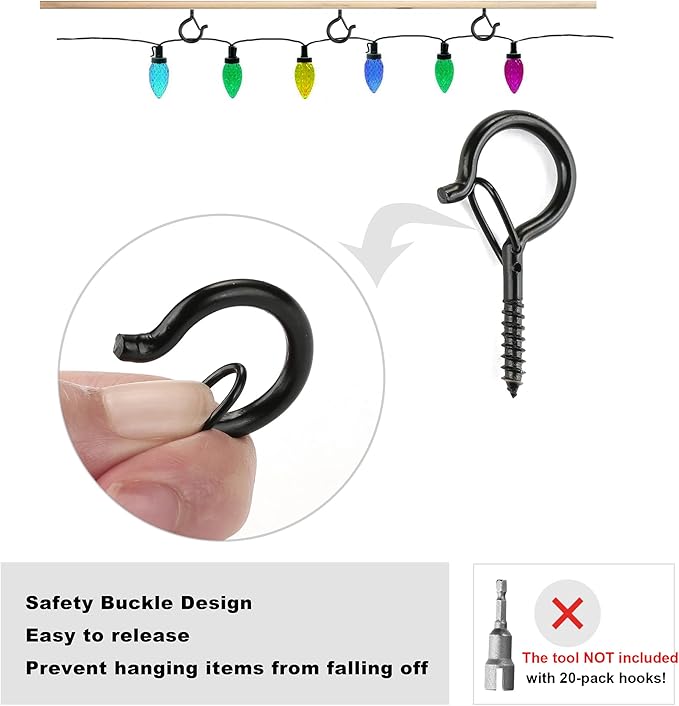 PlusRoc 20 Pack Ceiling Hooks for Hanging Plants Outdoor String Lights Heavy - Image 2