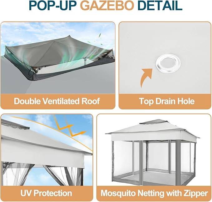 COBIZI 11x11 Pop Up Gazebo Canopy Tent Easy Up Outdoor Gazebo Waterproof - Image 6
