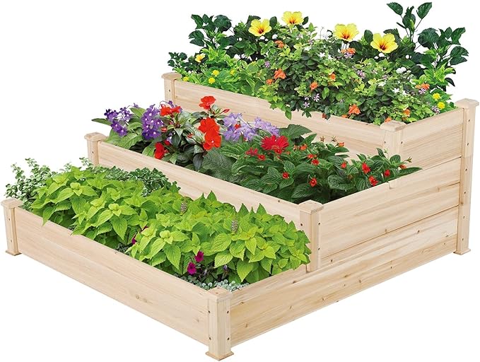 Yaheetech 3 Tier 47 x 47 x 22in Raised Garden Bed Horticulture Outdoor Elevated by Yaheetech