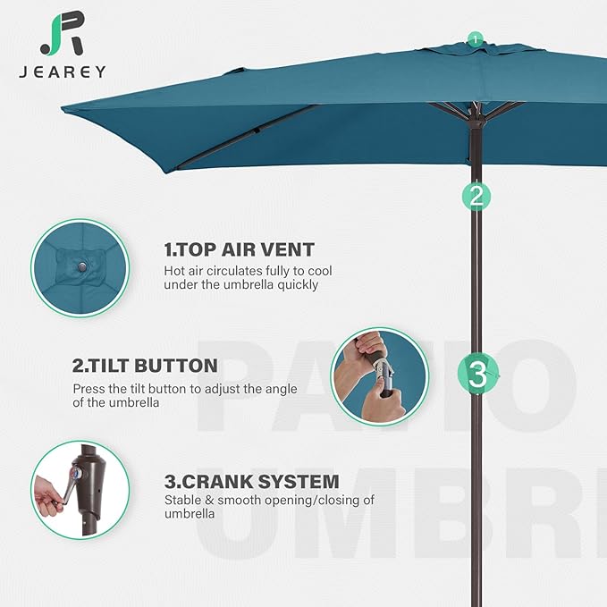 JEAREY 6.5x10 ft Rectangular Patio Umbrellas Rectangle Outdoor Umbrella - Image 7