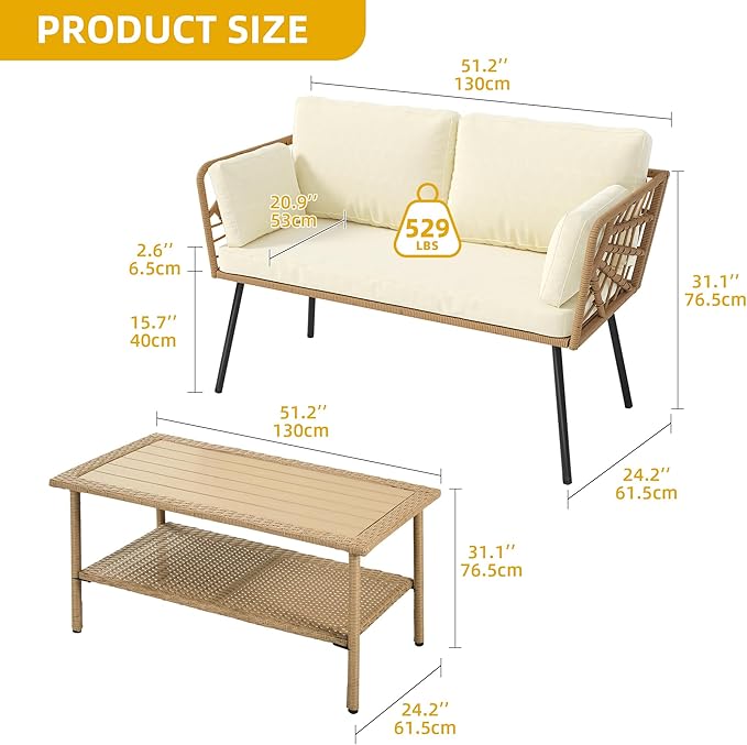 DWVO 2-Piece Patio Set, Wicker Loveseat - Image 3