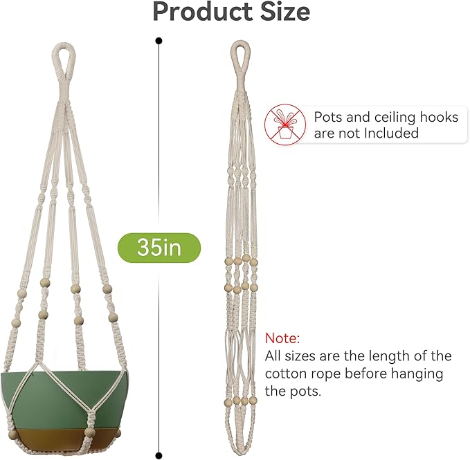 USLAI Macrame Plant Hanger Indoor Outdoor, Fits 4 to 15 Inch Pots, Strong - Image 8