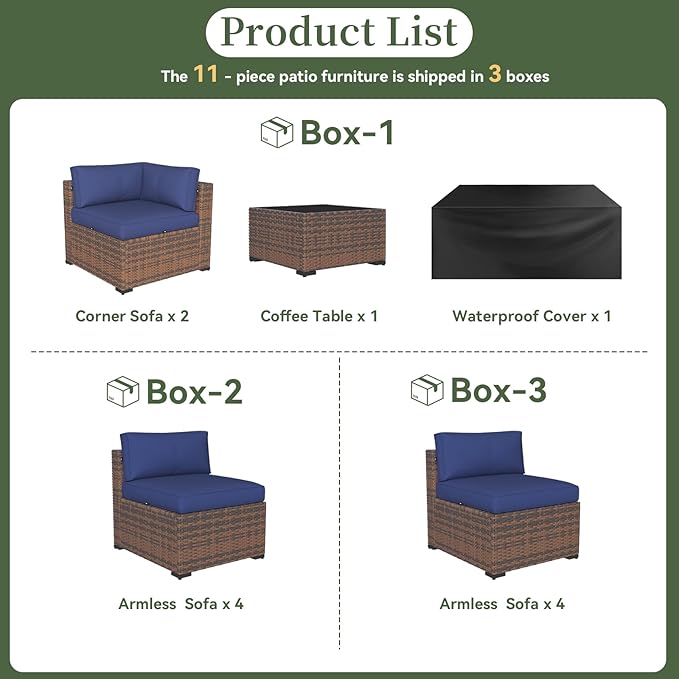 Aoxun 11 Piece Patio Furniture Set Wicker Rattan Patio Conversation Set Outdoor - Image 5