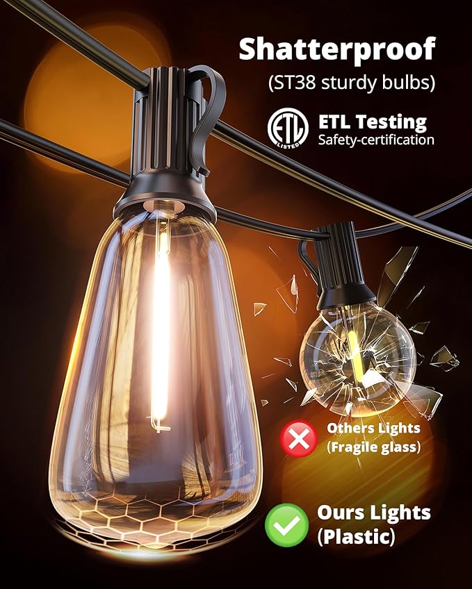 VIPAR LED Outdoor String Lights, 100FT Patio Lights - Image 3