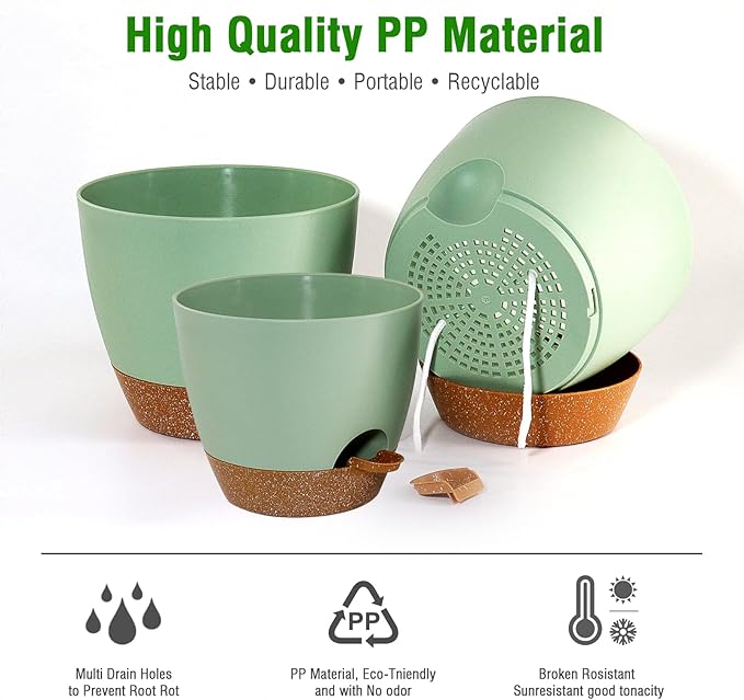 Large Self Watering Pots, 12/10/9 Plastic Planters - Image 5