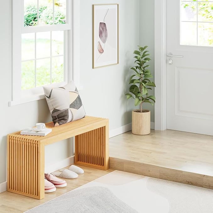 Bamboo Dining Bench, 35 inch Farmhouse Decor Indoor Kitchen Table Bench - Image 2