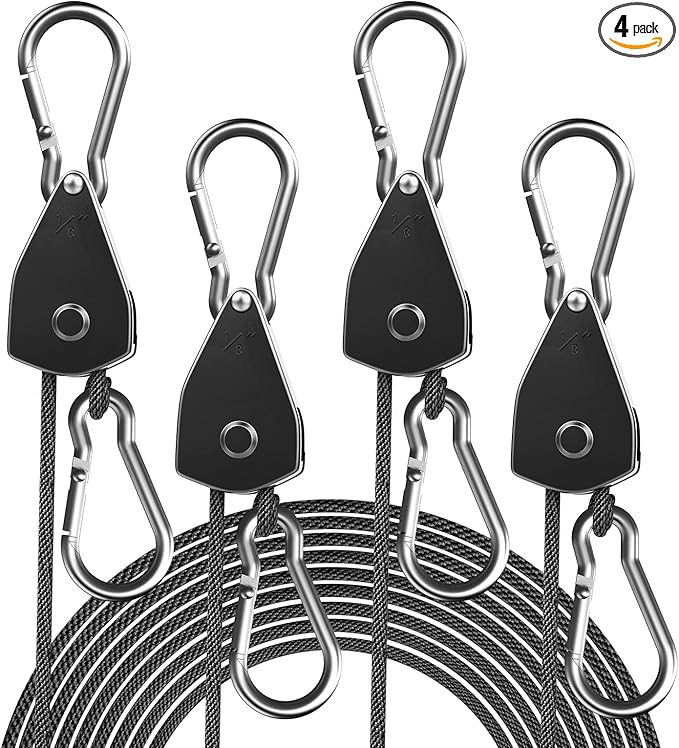 4-Pack 1/8" Adjustable Rope Hanger, Heavy Duty Ratchet Tie Down Strap by STAYGROW