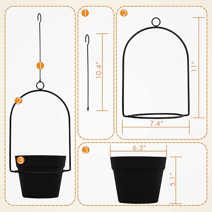 Gardzen 3 Packs Hanging Pots for Plants Outdoor & Indoor, Pot Hangers for Plant - Image 4