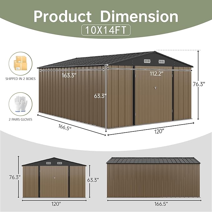 Devoko 10x14 FT Outdoor Storage Shed, Large Metal Storage Sheds - Image 3