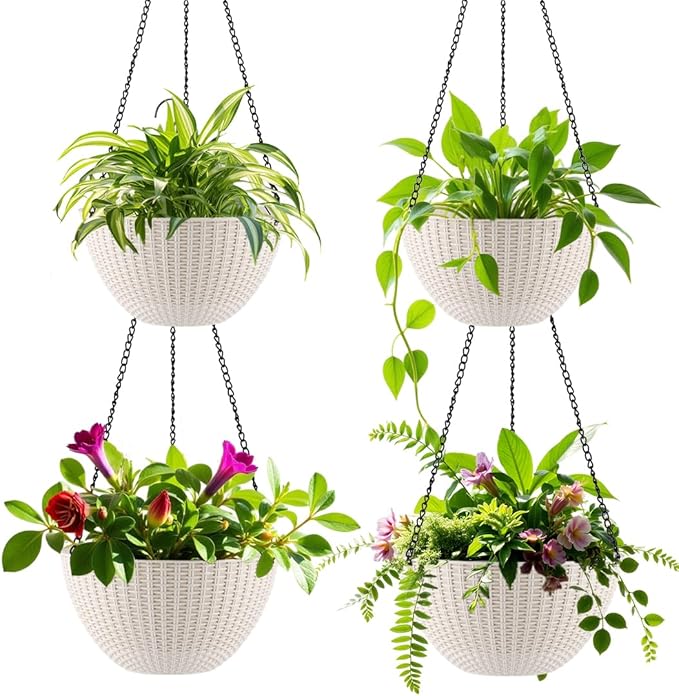 Hanging Planters for Indoor Outdoor Plants 8 and 10 Inch, 4 Packs Hanging by RooTrimmer