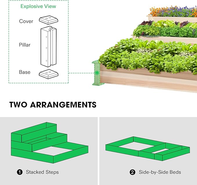 VIVOSUN 3-Tier Wooden Raised Garden Bed, Outdoor Wood Planter Kit - Image 4