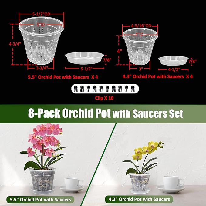 Orchid Pot with Saucers, 4 Each of 4.3", 5.5" Orchid Pots with Holes - Image 5