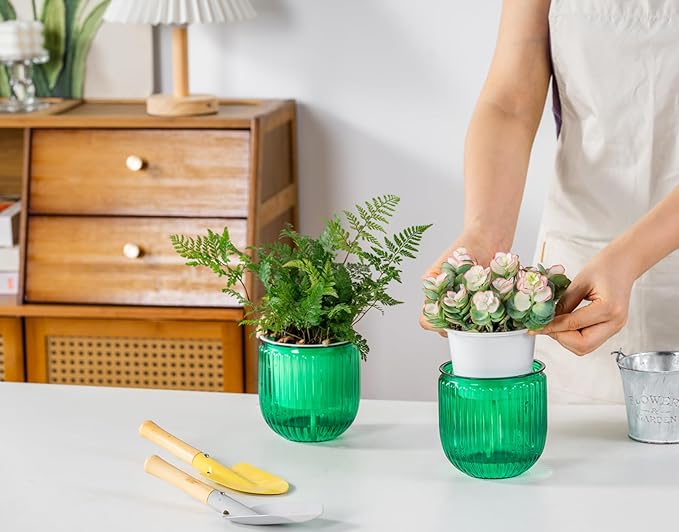 Melphoe Self Watering Pots for Indoor Plants Planter, 4.3 Inch 2 Pack Planters - Image 3