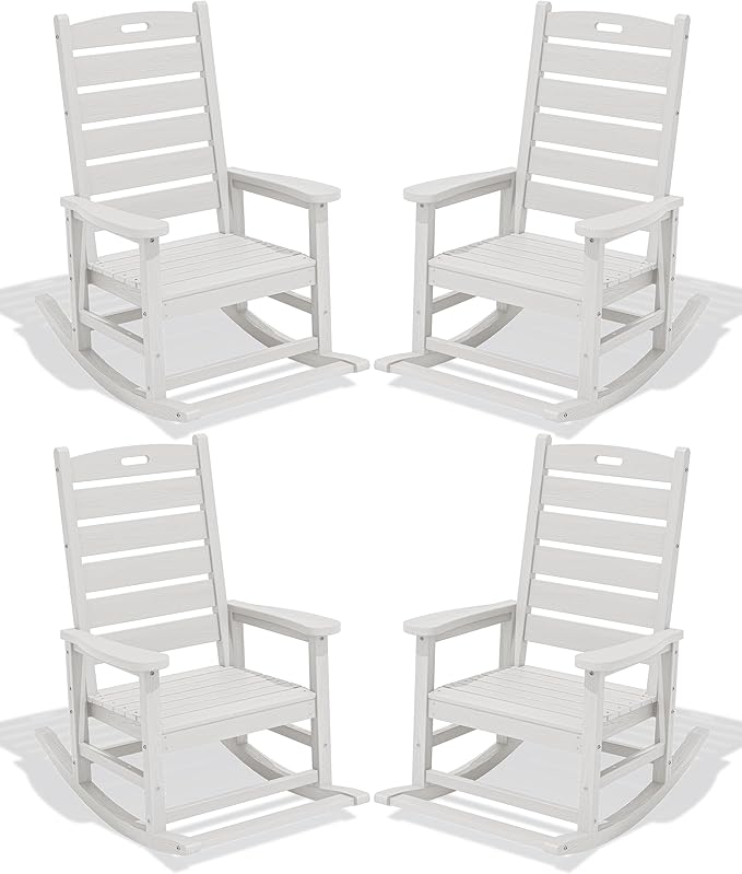 SERWALL Outdoor Rocking Chair Set of 4, Oversized HDPE Patio Rocking Chair by SERWALL