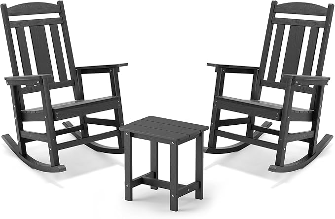 LUE BONA Outdoor Rocking Chairs Set, HDPS Poly Porch Rockers by LUEBONA