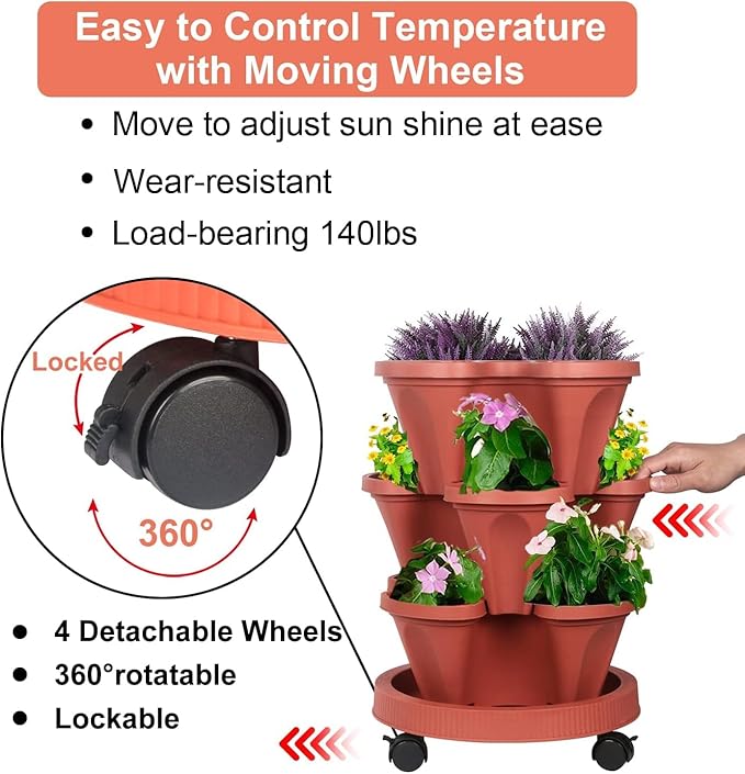 Vertical Planter 3 Tier Stackable Planters Garden Planters Strawberry Herb - Image 5