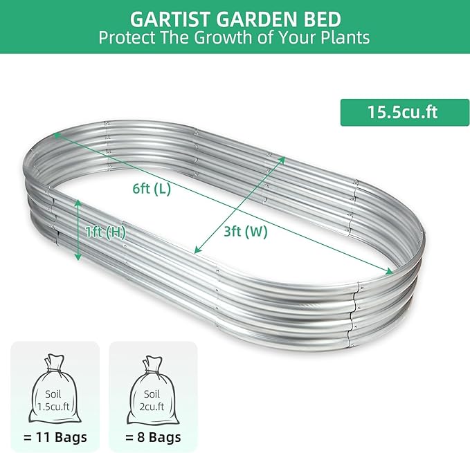 6×3×1 ft Raised Garden Bed, Easy Assembly Galvanized Planter Box - Image 3