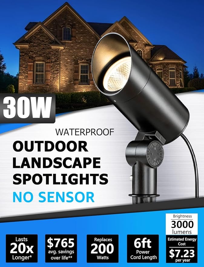 SUNVIE 30W Outdoor LED Spotlight 120V Waterproof Landscape Spotlights 3000LM - Image 2