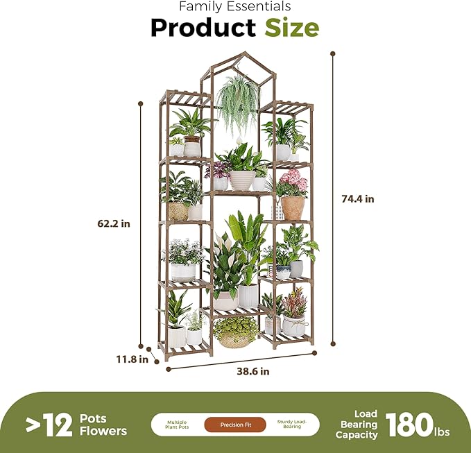 Bamworld 74.4" Tall Plant Stand Indoor Outdoor Wood Plant Shelf Hanging Plant - Image 3