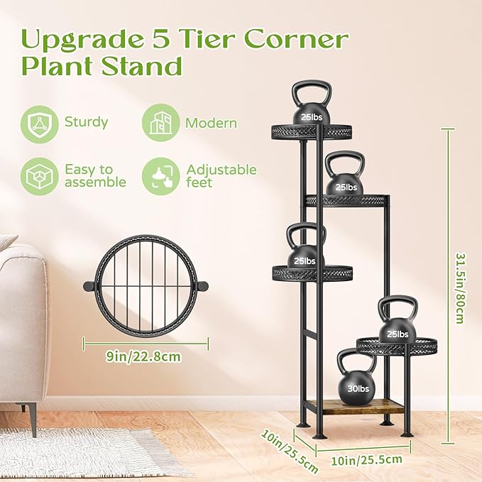 5 Tier Plant Stand Indoor Outdoor, Tierd Corner Metal Plant Stands Holder - Image 2