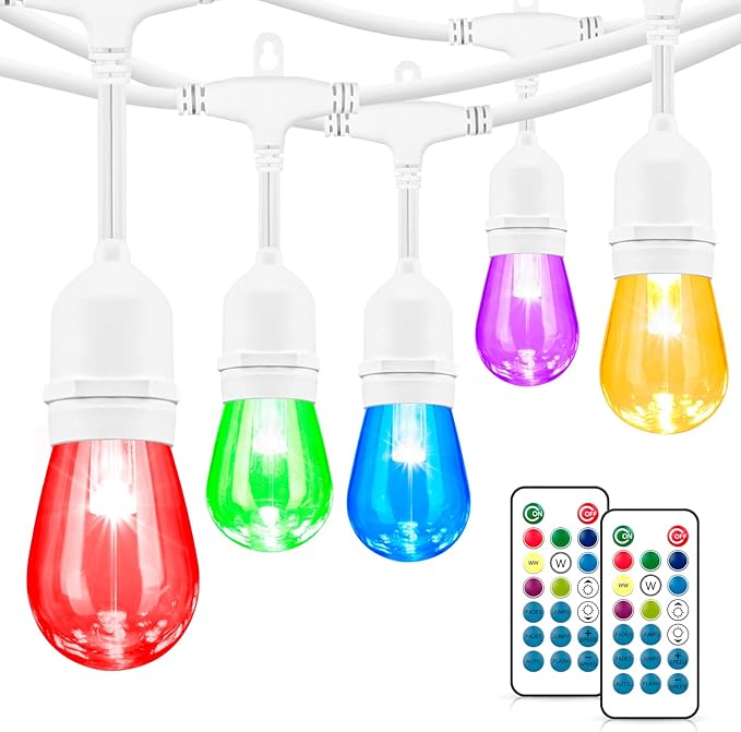 Mlambert 48FT Outdoor Patio Lights, 6 Lighting Modes RGB Cafe String Lights by Mlambert