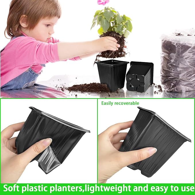 Anyumocz 100Pcs Square Plant Nursery Pots, 3.5 Inch Plastic Pots - Image 4