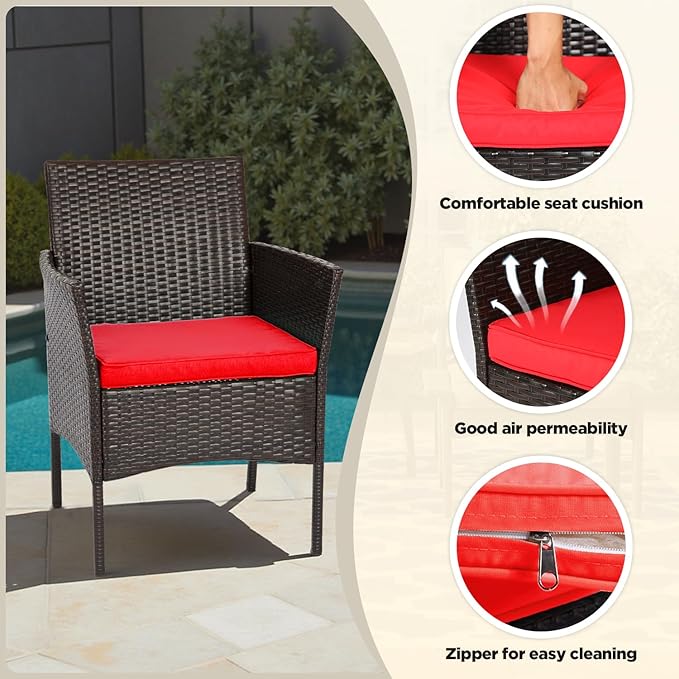 FDW | 4-Piece Patio Furniture Set | Brown & Red | Outdoor Wicker Furniture - Image 4
