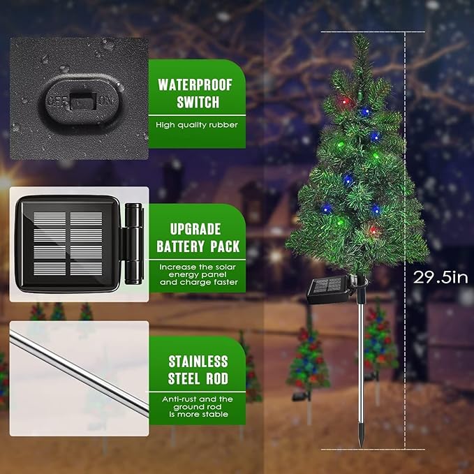 4PCS Solar Christmas Tree Garden Stake Lights Waterproof Christmas Decorations - Image 5