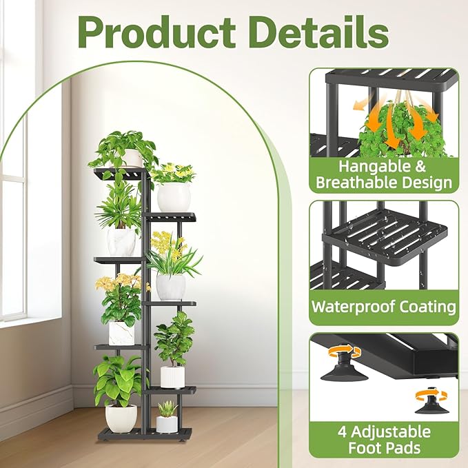 iDavosic.ly Plant Stand Indoor Outdoor, 6-Tier Tall Metal Flower Shelf - Image 2