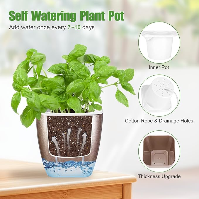 4 Pack Self Watering Pots 4-inch Decorative Flower Planters - Image 2