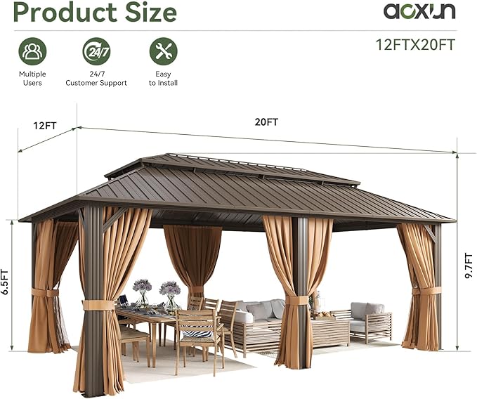 Aoxun 10x12 Gazebo Outdoor Hardtop Gazebo - Image 5