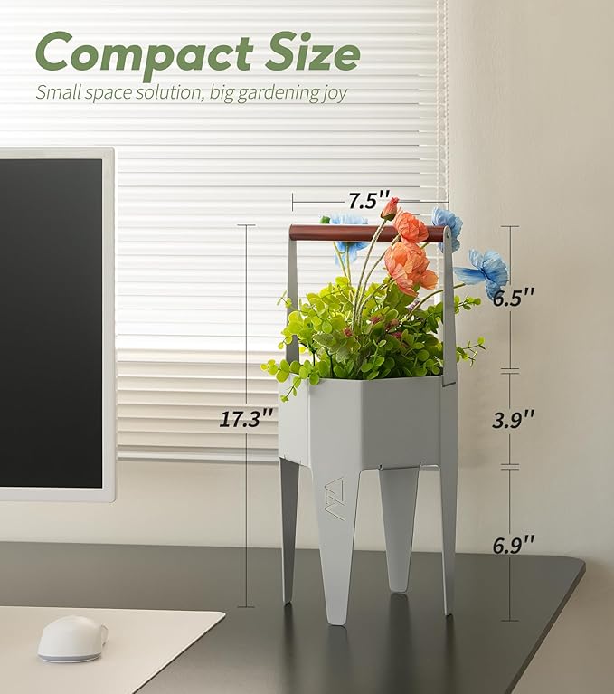 Planter with Stand, Metal 2 in 1 Portable Planter with Grow Bags & Handle - Image 6