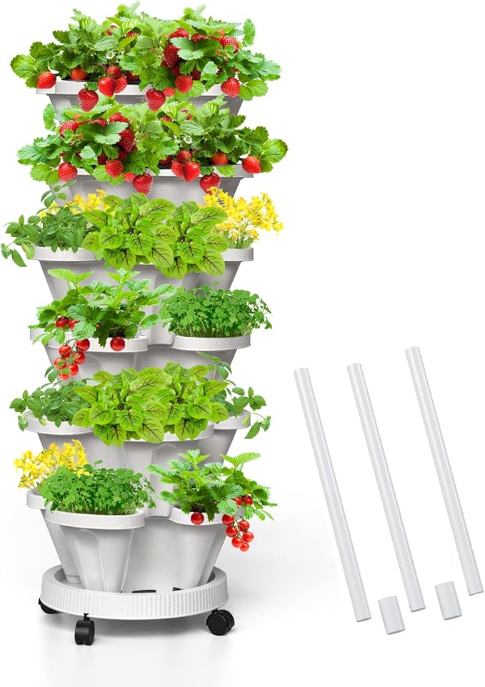6 Tiered Strawberry Vertical Planters, Stacking Tower Garden by Tectsia