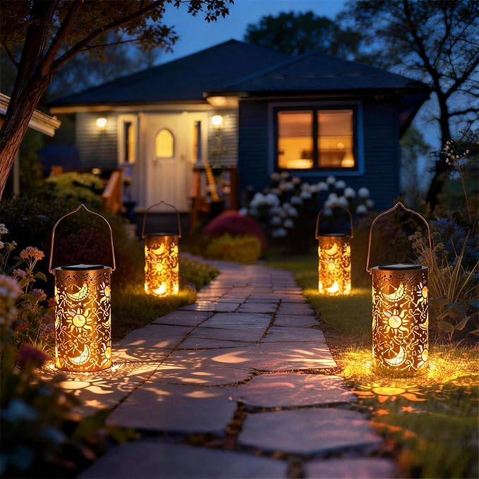 Solar Lanterns Outdoor Hanging Lantern Lights, Sun Moon Metal Decor - Image 7